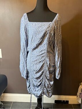 wild fable Light Blue Floral Square-Neck Ruched Midi Dress
